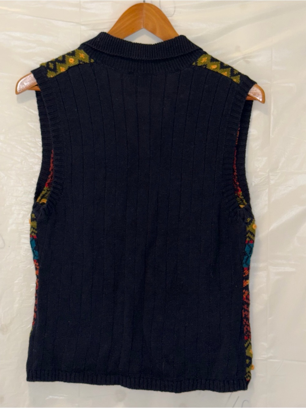 Vintage White Stag Navy Patterned Retro Knit Cotton Ramie Blend Sweater Vest - Picture 2 of 5